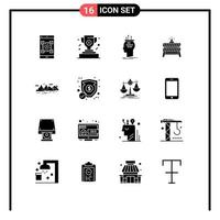 Pack of 16 creative Solid Glyphs of road stop algorithm construction thinking Editable Vector Design Elements