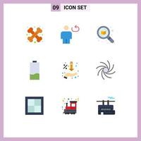 Group of 9 Modern Flat Colors Set for electricity battery loop zoom search Editable Vector Design Elements