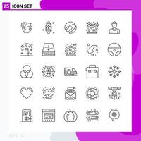 paquete de conjunto de iconos de línea de 25 iconos de contorno aislados en fondo blanco para impresión web y fondo de vector de icono negro creativo móvil