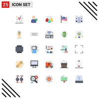 Group of 25 Flat Colors Signs and Symbols for music boom box ball usa flag Editable Vector Design Elements