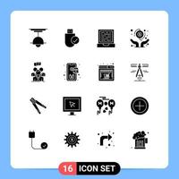 Group of 16 Solid Glyphs Signs and Symbols for group pay hardware hands design Editable Vector Design Elements