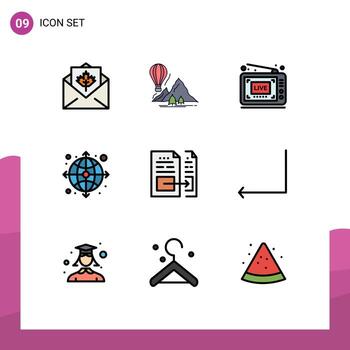 conjunto de 9 iconos de interfaz de usuario modernos signos de símbolos para web globo camping flecha mostrar elementos de diseño vectorial editables vector