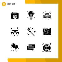 9 Icon Set Solid Style Icon Pack Glyph Symbols isolated on White Backgound for Responsive Website Designing Creative Black Icon vector background