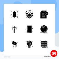 9 conjunto de glifos sólidos universales para aplicaciones web y móviles documentos de dispositivos electrónicos de refrigerador elementos de diseño vectorial editables de engranajes de tornillo vector