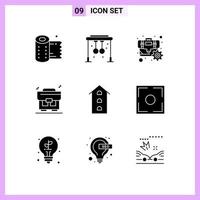 Universal Icon Symbols Group of 9 Modern Solid Glyphs of shop front buildings briefcase money business Editable Vector Design Elements