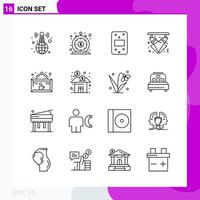 paquete de conjunto de iconos de línea de 16 iconos de contorno aislados en fondo blanco para impresión web y fondo de vector de icono negro creativo móvil