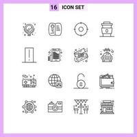 Pictogram Set of 16 Simple Outlines of device food military fast cup Editable Vector Design Elements