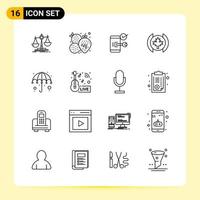 16 iconos creativos para el diseño moderno de sitios web y aplicaciones móviles receptivas 16 signos de símbolos de contorno sobre fondo blanco paquete de 16 iconos fondo de vector de icono negro creativo