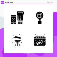 Set of 4 icons in solid style Creative Glyph Symbols for Website Design and Mobile Apps Simple Solid Icon Sign Isolated on White Background 4 Icons Creative Black Icon vector background