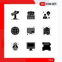 Set of 9 Commercial Solid Glyphs pack for call smart tv idea internet earth Editable Vector Design Elements