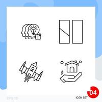 Modern Pack of 4 Icons Line Outline Symbols isolated on White Backgound for Website designing Creative Black Icon vector background