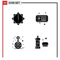 4 General Icons for website design print and mobile apps 4 Glyph Symbols Signs Isolated on White Background 4 Icon Pack Creative Black Icon vector background