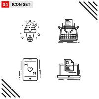 conjunto perfecto de píxeles de 4 iconos de línea conjunto de iconos de esquema para el diseño de sitios web y la interfaz de aplicaciones móviles fondo de vector de icono negro creativo