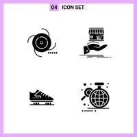 4 Icons in Solid Style Glyph Symbols on White Background Creative Vector Signs for Web mobile and Print Creative Black Icon vector background