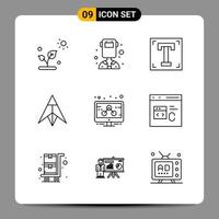 9 Black Icon Pack Outline Symbols Signs for Responsive designs on white background 9 Icons Set Creative Black Icon vector background