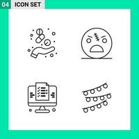 Pack of 4 Line Style Icon Set Outline Symbols for print Creative Signs Isolated on White Background 4 Icon Set Creative Black Icon vector background