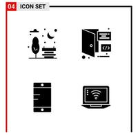 4 General Icons for website design print and mobile apps 4 Glyph Symbols Signs Isolated on White Background 4 Icon Pack Creative Black Icon vector background