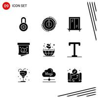 colección de 9 iconos vectoriales en estilo sólido símbolos de glifo perfecto de píxel para web y móvil signos de icono sólido sobre fondo blanco 9 iconos fondo de vector de icono negro creativo