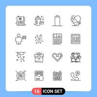 User Interface Pack of 16 Basic Outlines of human body empty avatar head Editable Vector Design Elements