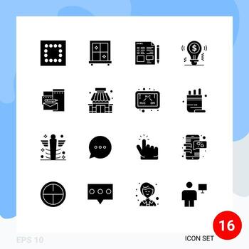 Mobile Interface Solid Glyph Set of 16 Pictograms of building identity idea branding solution Editable Vector Design Elements