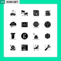 16 Universal Solid Glyphs Set for Web and Mobile Applications document archive technology learning learning Editable Vector Design Elements