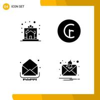 4 Icon Set Solid Style Icon Pack Glyph Symbols isolated on White Backgound for Responsive Website Designing Creative Black Icon vector background