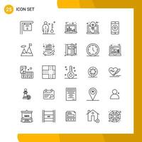 25 Icon Set Line Style Icon Pack Outline Symbols isolated on White Backgound for Responsive Website Designing Creative Black Icon vector background