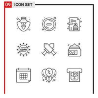 9 General Icons for website design print and mobile apps 9 Outline Symbols Signs Isolated on White Background 9 Icon Pack Creative Black Icon vector background