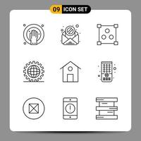 9 Black Icon Pack Outline Symbols Signs for Responsive designs on white background 9 Icons Set Creative Black Icon vector background