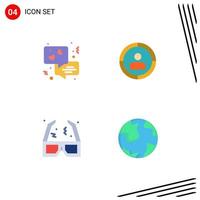 Set of 4 Vector Flat Icons on Grid for chat cinema focus glasses globe Editable Vector Design Elements