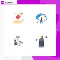 Set of 4 Vector Flat Icons on Grid for child tools cloud bolt flame Editable Vector Design Elements