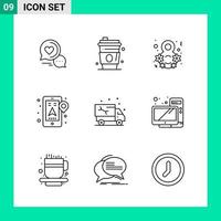 Pack of 9 Line Style Icon Set Outline Symbols for print Creative Signs Isolated on White Background 9 Icon Set Creative Black Icon vector background