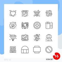 Modern Pack of 16 Icons Line Outline Symbols isolated on White Backgound for Website designing Creative Black Icon vector background