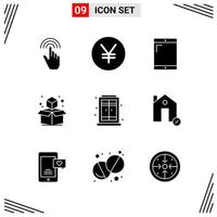 9 Icons Solid Style Grid Based Creative Glyph Symbols for Website Design Simple Solid Icon Signs Isolated on White Background 9 Icon Set Creative Black Icon vector background