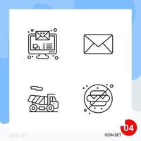 Modern Pack of 4 Icons Line Outline Symbols isolated on White Backgound for Website designing Creative Black Icon vector background