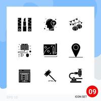 Set of 9 Commercial Solid Glyphs pack for achievement distance learning idea books hanging Editable Vector Design Elements