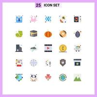 símbolos de iconos universales grupo de 25 colores planos modernos de moneda música teclado auriculares croissant elementos de diseño vectorial editables vector