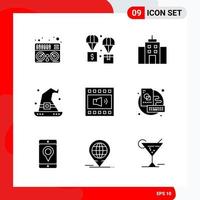 Creative Set of 9 Universal Glyph Icons isolated on White Background Creative Black Icon vector background