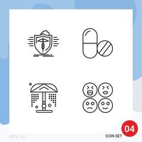 Group of 4 Modern Filledline Flat Colors Set for insurance shower protection medical park Editable Vector Design Elements