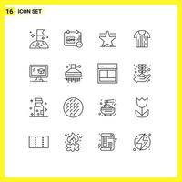 16 Universal Outlines Set for Web and Mobile Applications extractor cap star education tshirt Editable Vector Design Elements