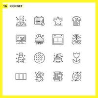 16 Universal Outlines Set for Web and Mobile Applications extractor cap star education tshirt Editable Vector Design Elements