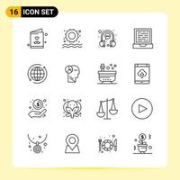 16 iconos creativos para el diseño moderno de sitios web y aplicaciones móviles receptivas 16 signos de símbolos de contorno sobre fondo blanco paquete de 16 iconos fondo de vector de icono negro creativo