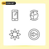 4 iconos creativos para el diseño moderno de sitios web y aplicaciones móviles receptivas 4 símbolos de contorno signos sobre fondo blanco paquete de 4 iconos fondo de vector de icono negro creativo