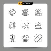 Outline Pack of 9 Universal Symbols of video volume media sound social Editable Vector Design Elements