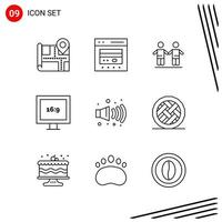 Collection of 9 Vector Icons in Line style Pixle Perfect Outline Symbols for Web and Mobile Line Icon Signs on White Background 9 Icons Creative Black Icon vector background