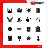 Creative Set of 16 Universal Glyph Icons isolated on White Background Creative Black Icon vector background