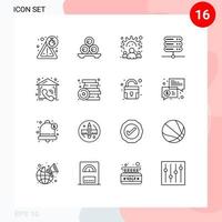 16 User Interface Outline Pack of modern Signs and Symbols of estate call business server database Editable Vector Design Elements