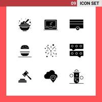 conjunto de 9 iconos de interfaz de usuario modernos símbolos signos para fuegos artificiales americano imac comer pagos elementos de diseño vectorial editables vector