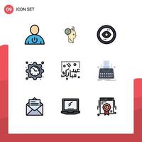 Group of 9 Modern Filledline Flat Colors Set for date setting office view interface Editable Vector Design Elements