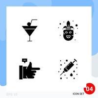 Modern Pack of 4 Icons Solid Glyph Symbols isolated on White Backgound for Website designing Creative Black Icon vector background